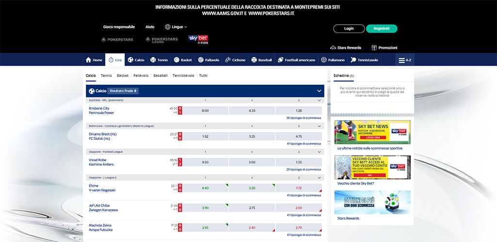 SkyBet scommesse live